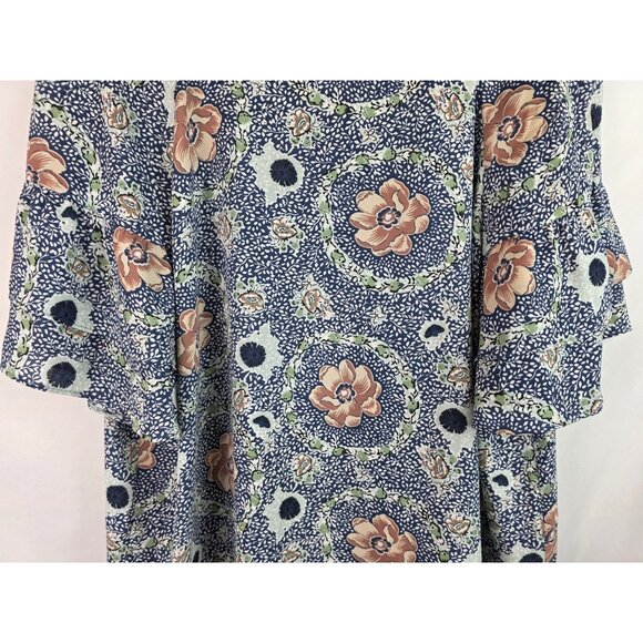 Loft Outlet Top Women's Size XL Blue Floral Bow Short Ruffle Sleeve Blouse Shirt - Picture 3 of 14